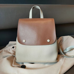 Hit Color Button Design Korean Style Women Backpack Cowhide Leather Leisure Female Shoulder Bag High Quality College Bookbag