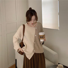 Load image into Gallery viewer, Hit Color Patchwork Knitted Cardigan Women 2021 Autumn Chic Loose All-match Tops Irregular Single Breasted Sweater Coat Female