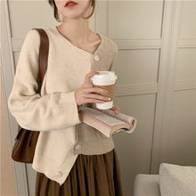 Load image into Gallery viewer, Hit Color Patchwork Knitted Cardigan Women 2021 Autumn Chic Loose All-match Tops Irregular Single Breasted Sweater Coat Female