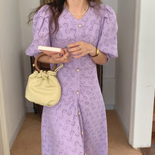 Load image into Gallery viewer, Holiday Hook Flowers Hollow Out Slim Sweet Dress 2021 Summer Chic Women All Match Long Vestido De Mujer Korean Fashion Sundress