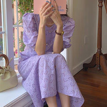 Load image into Gallery viewer, Holiday Hook Flowers Hollow Out Slim Sweet Dress 2021 Summer Chic Women All Match Long Vestido De Mujer Korean Fashion Sundress