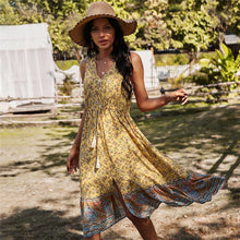 Load image into Gallery viewer, Holiday Style Sleeveless Print Dress Women Casual High Waist V Neck Tassel Spring Summer Dress For Women New