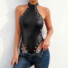 Load image into Gallery viewer, Hollow Latex Leather Straps Tights Bodysuit For Women Sexy Lingerie Underwear Erotic Patent Backless One Piece Dress Nightclub