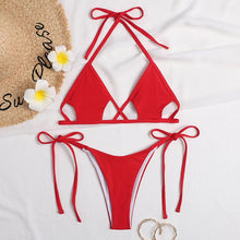Load image into Gallery viewer, Hollow Out Bikinis High Quality Swimwear Women Black Color Swimsuit Bandage Thong Halter Bikini Set 2021 Micro Beach Biquini