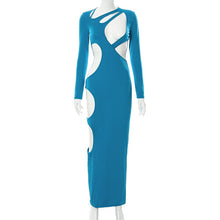 Load image into Gallery viewer, Hollow Out Dress For Women Bodycon Maxi Dresses Long Sleeve Vintage Robes Autumn 2021 New Trendy Fashion Street Style Elegant
