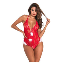 Load image into Gallery viewer, Hollow Out Lingerie Christmas Santa Costume Mrs Claus Cosplay Xmas Gift Sexy  Lingerie Babydoll Deep V Teddy Babydoll