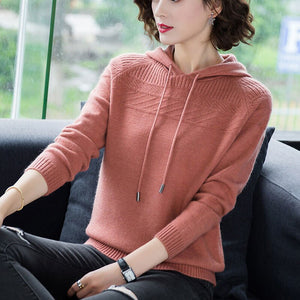 Hooded Sweaters For Women Slim Knitted Solid Plicated Stripe Pullovers Large Size Casual Harajuku Knitwear Sweatshirts Femme