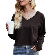 Load image into Gallery viewer, Hoody Women Cropped Hoodie V Neck Long Sleeve Splicing Sweatshirt Casual Autumn Loose Pullover Tops Steetwears Fashion Shirt