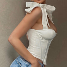Load image into Gallery viewer, Hot 2022 For Summer Elegant Bandage Sleeveless Fashion Women&#39;s Clothing White Crop Top Rave Festival Sexy V-Neck Tops Streetwear