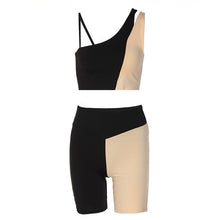 Load image into Gallery viewer, Hot 2022 Summer Fashion Splicing Outfits Sports Fitness Two-Piece Short Suit Top And Bodycon Elasticity Shorts Casual Sets