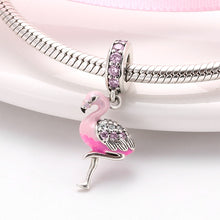 Load image into Gallery viewer, Hot 925 Sterling Silver Pink Sparkling CZ Flamingo Charms For jewelry making Pendants Fit Original Charm Pandora Bracelets