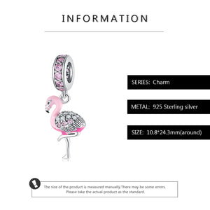 Hot 925 Sterling Silver Pink Sparkling CZ Flamingo Charms For jewelry making Pendants Fit Original Charm Pandora Bracelets