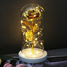 Load image into Gallery viewer, Hot Beauty And The Beast Red Rose In Glass Dome Wooden Base For  Decorate Valentine&#39;s Day Gifts Christmas LED Rose Lamps Flower