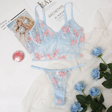 Load image into Gallery viewer, Hot New Women&#39;s Sexy Lingerie Lace Flower Embroider Adjustable Erotic Underwear Perspective Bra and Thong Suit Bondage Suit