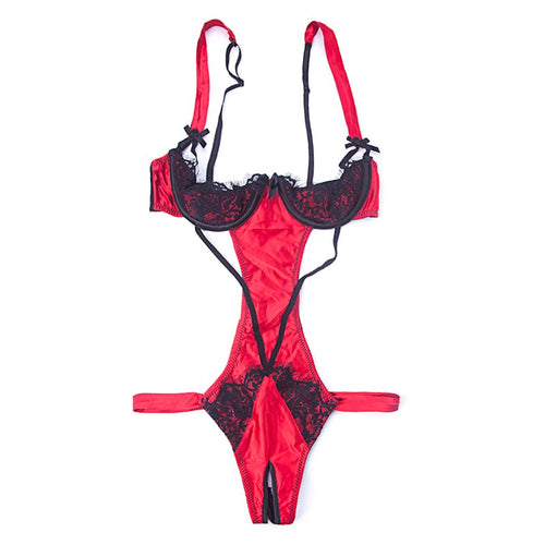 Hot Red Women Open Bra Baby Doll Sexy Lingerie Erotic Nylon Bodysuit Underwear Crotchless Teddies Nightwear Sleepwear