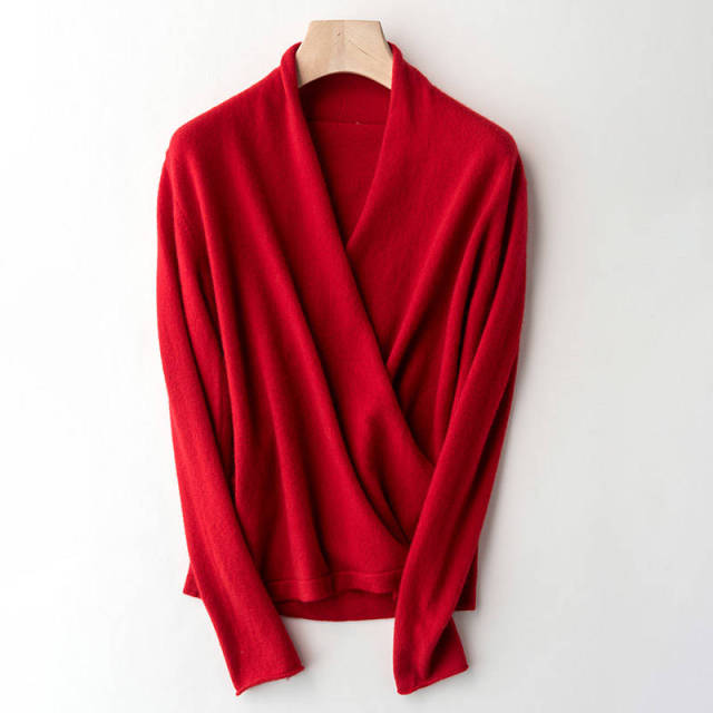 Hot Sale 100% Pure Wool Knitted Sweater Women V-neck Long Sleeve Standard Cashmere Knitwear Winter New Fashion Female Jumpers