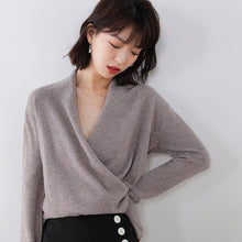 Load image into Gallery viewer, Hot Sale 100% Pure Wool Knitted Sweater Women V-neck Long Sleeve Standard Cashmere Knitwear Winter New Fashion Female Jumpers