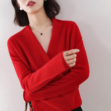 Load image into Gallery viewer, Hot Sale 100% Pure Wool Knitted Sweater Women V-neck Long Sleeve Standard Cashmere Knitwear Winter New Fashion Female Jumpers