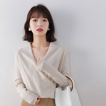 Load image into Gallery viewer, Hot Sale 100% Pure Wool Knitted Sweater Women V-neck Long Sleeve Standard Cashmere Knitwear Winter New Fashion Female Jumpers