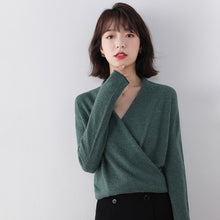 Load image into Gallery viewer, Hot Sale 100% Pure Wool Knitted Sweater Women V-neck Long Sleeve Standard Cashmere Knitwear Winter New Fashion Female Jumpers