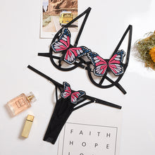 Load image into Gallery viewer, Hot Sale New Women Butterfly Mesh Embroidery Bra And Thong Set Adjustable Sexy Lace Underwear Erotic Sensual Lingerie Set