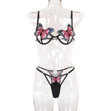 Load image into Gallery viewer, Hot Sale New Women Butterfly Mesh Embroidery Bra And Thong Set Adjustable Sexy Lace Underwear Erotic Sensual Lingerie Set