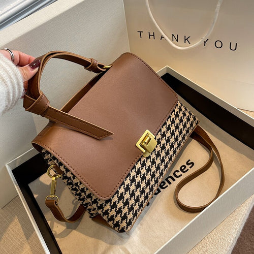 Houndstooth Designer Small PU Leather Crossbody Bags with Short Handle for Women 2021 hit Lady Shoulder Purses and Handbags