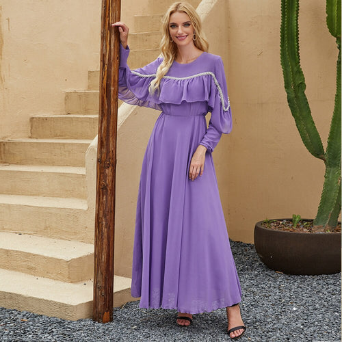 Ice And Snow Purple Lotus Leaf Big Swing Nag Dress Ladies Vacation Ethnic Style Fashion Long Skirt Middle East Robe Muslim Gown