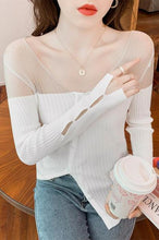 Load image into Gallery viewer, Ice Silk Knit Sweater Women&#39;s Long-sleeved Autumn 2021 New Hollow T-shirt Bright Silk Gauze Top Split Sweater