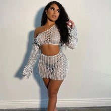 Load image into Gallery viewer, Imcute Long Sleeve One-Shoulder Hollow Out Tshirt Top Skirt 2 Pieces Set Autumn Winter Women Fashion Party Club Tracksuit