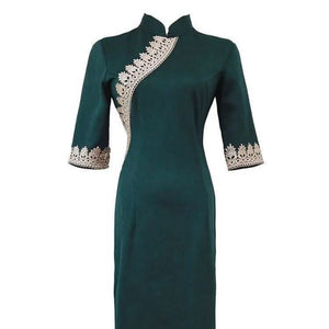 Improved Cheongsam Elegant Chinese Qipao Classic Women Daily Retro Green Temperament Girl Chinese Style Dress Evening Party Gown