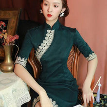 Load image into Gallery viewer, Improved Cheongsam Elegant Chinese Qipao Classic Women Daily Retro Green Temperament Girl Chinese Style Dress Evening Party Gown