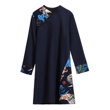 Load image into Gallery viewer, Improved Cheongsam Vintage Print Stand Collar Buckle Women Chinese Style Autumn Long Sleeve Retro Slim Mini Dress Female Clothes