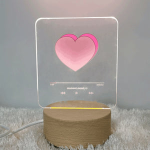 Ins Heart Player 3D Night Light Romantic Creative Bedroom USB Table Light Valentine Day Gift Wooden Acrylic Light Desk Lamp