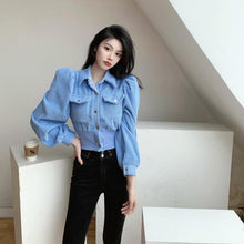 Load image into Gallery viewer, Jacket Fashion Autumn Retro Hong Kong Style Temperament Wild Puff Sleeve Coat Women Corduroy Western Short Outerwear Tops Mujer