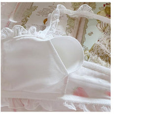 Japan Lolita Strawberry Lingerie Transparent Bra and Panty Set Lace Underwear Women Girl Teens Thin Mesh Wire Free Bra Thong Hot