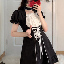 Load image into Gallery viewer, Japan Style Belt Bandage Lolita Dress Women 2022 Fashion Square Collar Puff Sleeve Kawaii Dresses Summer Slim Waist Vestidos