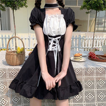 Load image into Gallery viewer, Japan Style Belt Bandage Lolita Dress Women 2022 Fashion Square Collar Puff Sleeve Kawaii Dresses Summer Slim Waist Vestidos