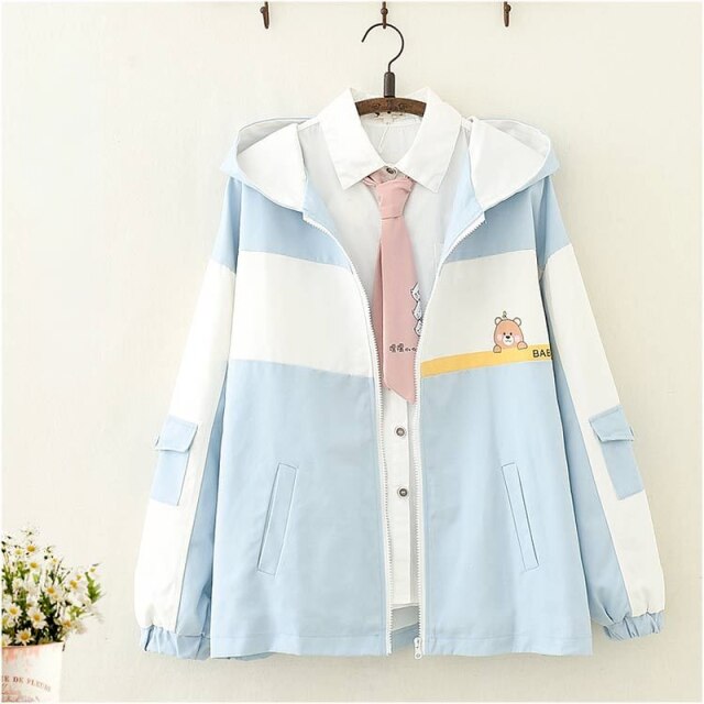 Japan Style Cute Cartoon Zipper Jackets Women 2022 New Hooded Kawaii Coats Femme All Match Age-reducing Outerwear Autumn