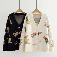 Load image into Gallery viewer, Japan Style Single Breasted Caytoon Kawaii Sweater Fall 2022 V-neck Cute Bear Knitted Cardigan Women Soft Loose Sueter Mujer