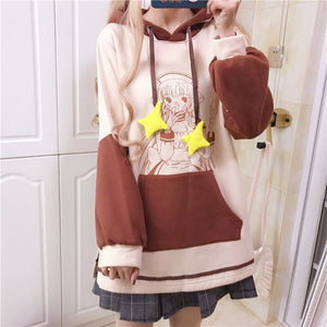 Japanes Sweet Cartoon Kawaii Hoodies Fall Women 2022 New Cute Fleece Hoodie Sweet Pockets Autumn Hooded Thick Sweatshirts