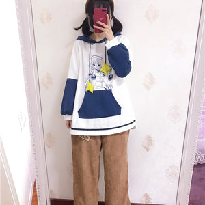 Japanes Sweet Cartoon Kawaii Hoodies Fall Women 2022 New Cute Fleece Hoodie Sweet Pockets Autumn Hooded Thick Sweatshirts