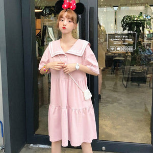 Japanese College Style Summer Dress Sweet Peter Pan Collar Kawaii Lace Ruffles Dress Short Sleeve Mori Girl Woman Dress