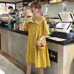 Japanese College Style Summer Dress Sweet Peter Pan Collar Kawaii Lace Ruffles Dress Short Sleeve Mori Girl Woman Dress