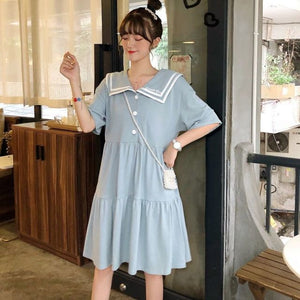 Japanese College Style Summer Dress Sweet Peter Pan Collar Kawaii Lace Ruffles Dress Short Sleeve Mori Girl Woman Dress