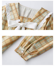 Load image into Gallery viewer, Japanese Doll Collar Plaid Dress Sweet Retro Cute Lolita Dress Autumn Female Bowknot Girl French First Love Vestido Midi Female