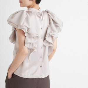 Japanese Elegant Chic Stand Collar Blouse Women Ruffles Edge Golssy Woman Shirts Office Ladies Early Autumn 2021 New Blusas