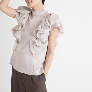Japanese Elegant Chic Stand Collar Blouse Women Ruffles Edge Golssy Woman Shirts Office Ladies Early Autumn 2021 New Blusas