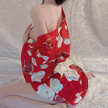 Load image into Gallery viewer, Japanese Erotic Lingerie Female Sensual Breastless Print Kimono Bow Uniform Exotic Dancewear Sexy Cosplay Lingerie Set