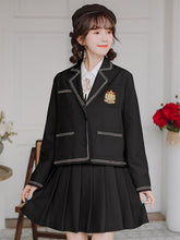 Load image into Gallery viewer, Japanese Girl JK Uniform Set Fall Women Long Sleeve Suit Collar Embroidered Coat Top+Shirt Stitching Pleated Dress Set Autumn